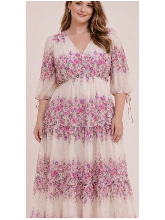 Melanie T Dresses & Skirts - MELANIE T Women’s Size 18 White Wisteria Floral Print V-Neck Chiffon Maxi Dress